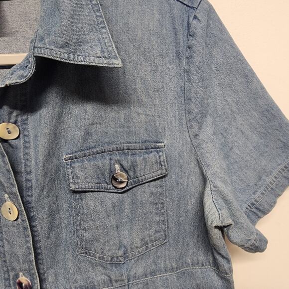 Vintage Robbie Bee Denim Midi Dress Size 12 Short Sleeve Blue Button Up Collared - Picture 6 of 13